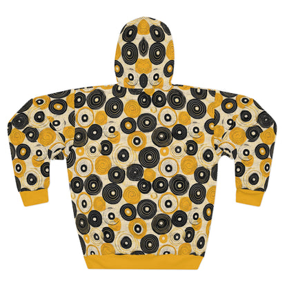 "Old 45's", Unisex Wearable Art Pullover Hoodie (Cyber Yellow Cuffs)