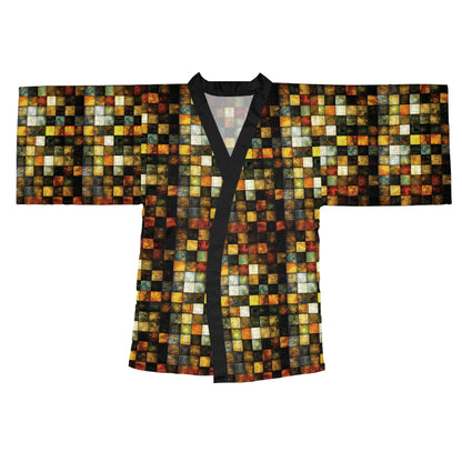 "Wood Block Pattern" #01, Long Sleeve Kimono Robe