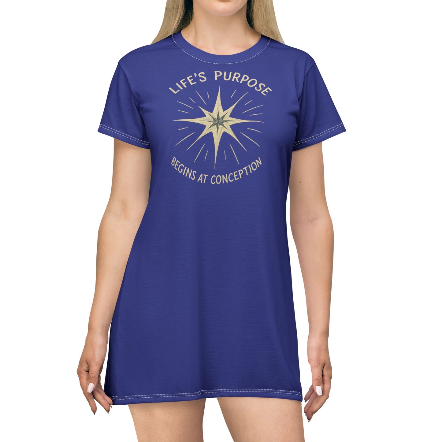 "Life's Purpose Begins at Conception #02", T-Shirt Dress (North Star Blue)