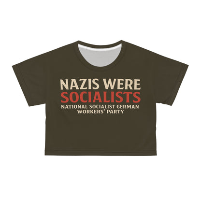 "Nazis were Socialists", Wearable Pattern Art Crop Tee (Olive Drab Brown)