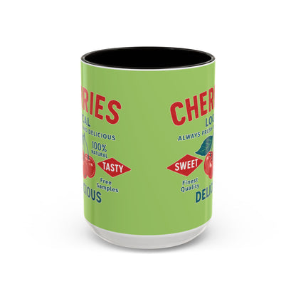 "Delicious Cherries", Colorful Mugs (11oz, 15oz) (Orchard Lime)