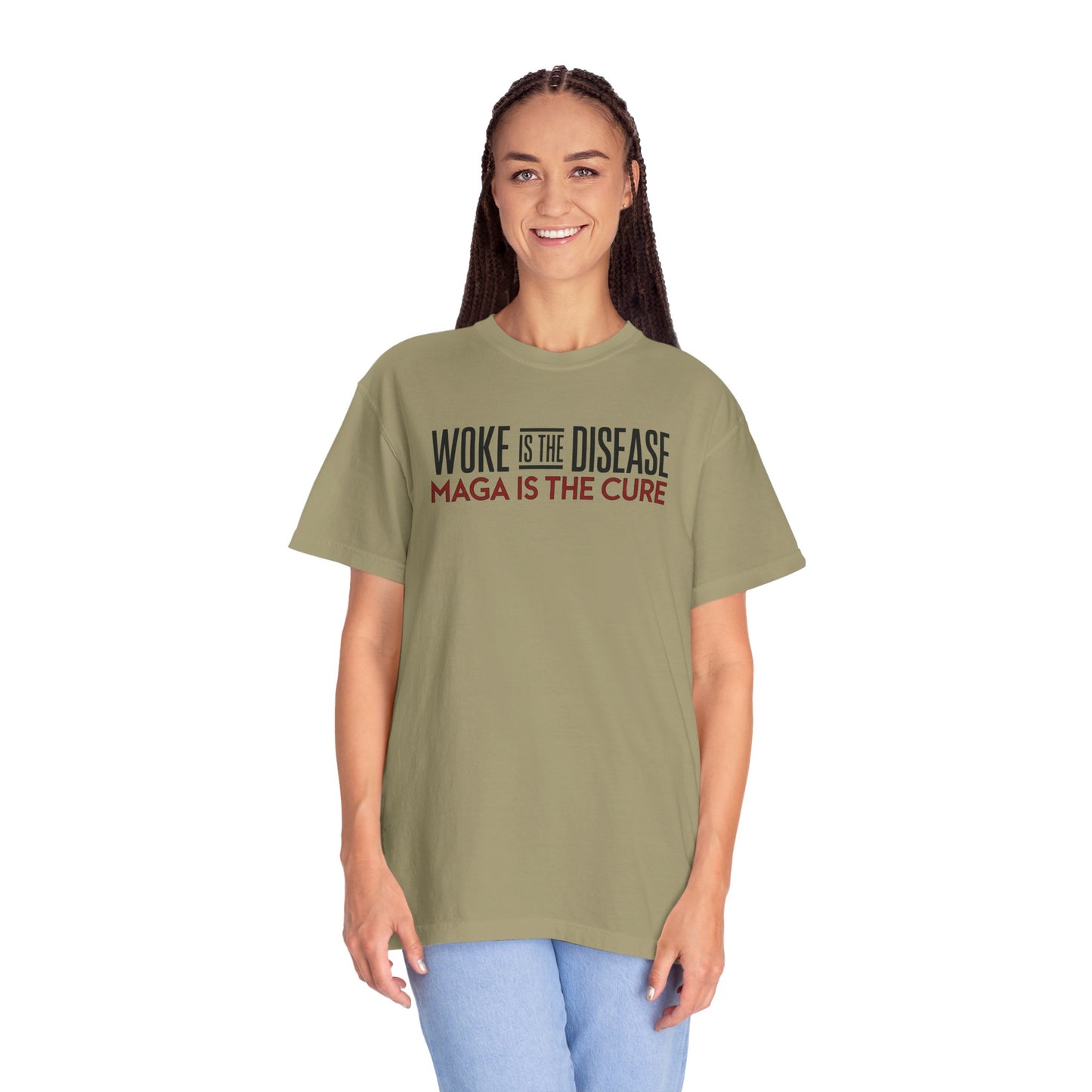 "Woke is the Disease - Maga is the Cure", Unisex T-shirt