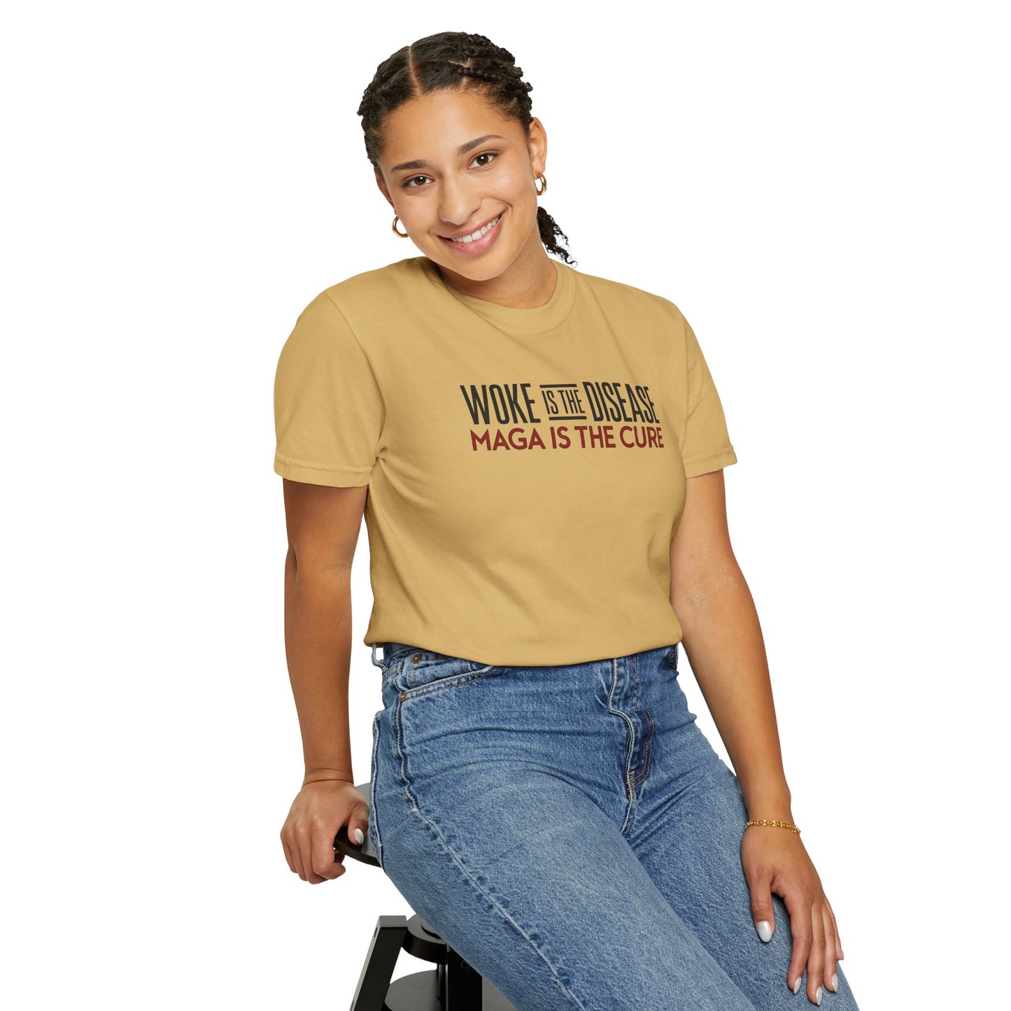 "Woke is the Disease - Maga is the Cure", Unisex T-shirt