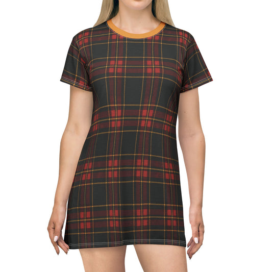 "Kilmor Gallóglach Tartan", T-Shirt Dress (Gallóglach Yellow Collar)