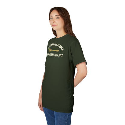 ''Forks Make You Fat", Unisex T-shirt (Ironrush Green)