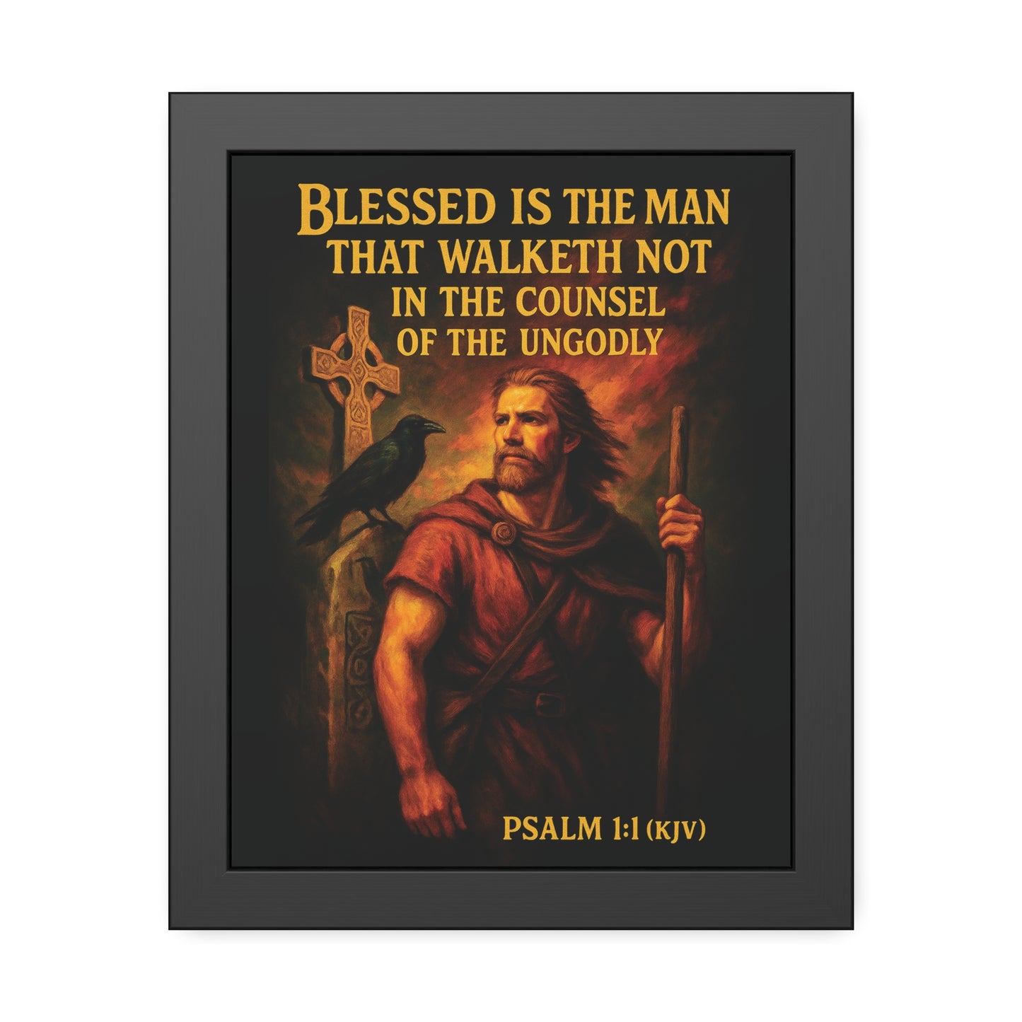 "Psalm 1:1 (KJV)", Framed Paper Poster (Peatshadow Black)
