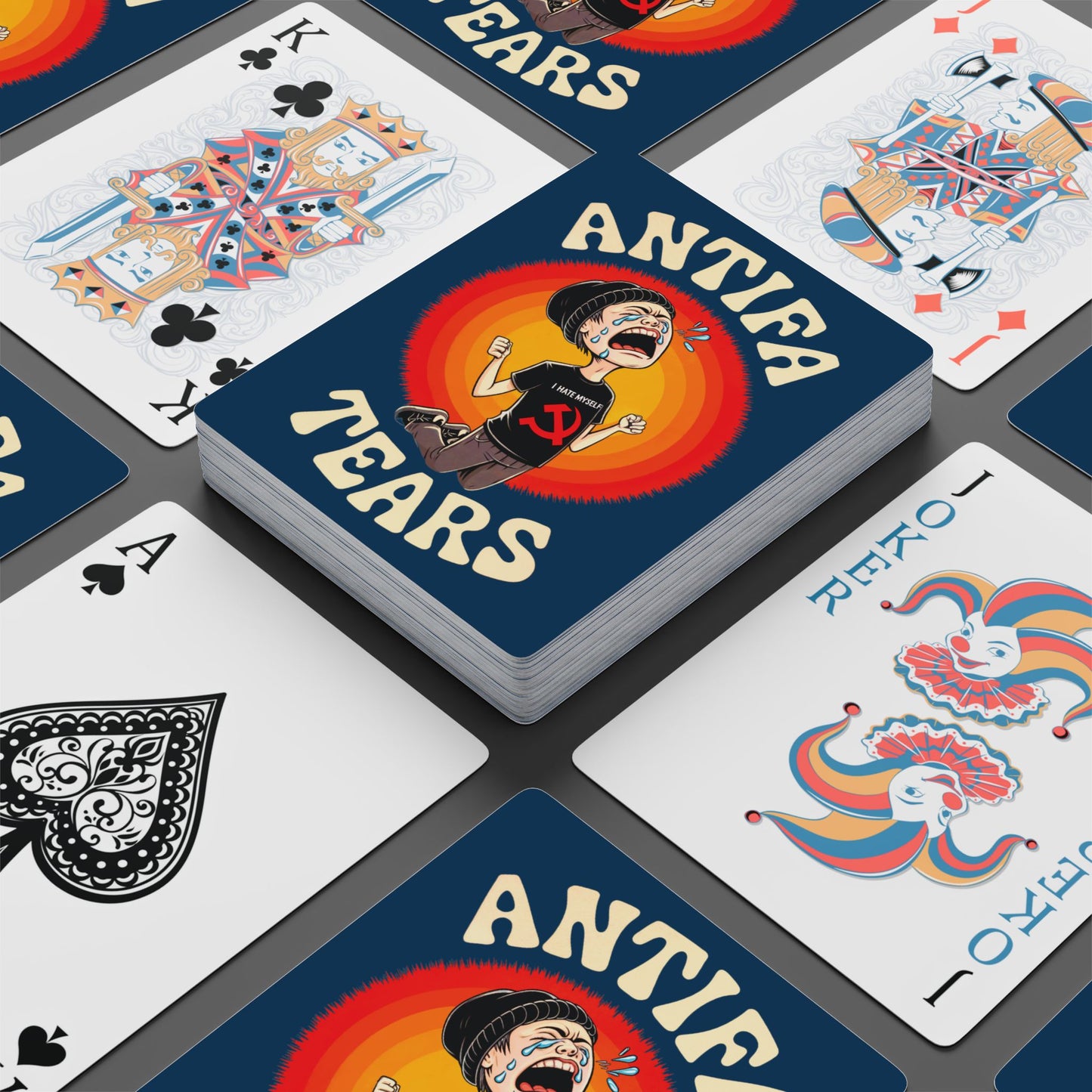 "Antifa Tears" #01, Political Playing Cards (Indigo Dye Blue)