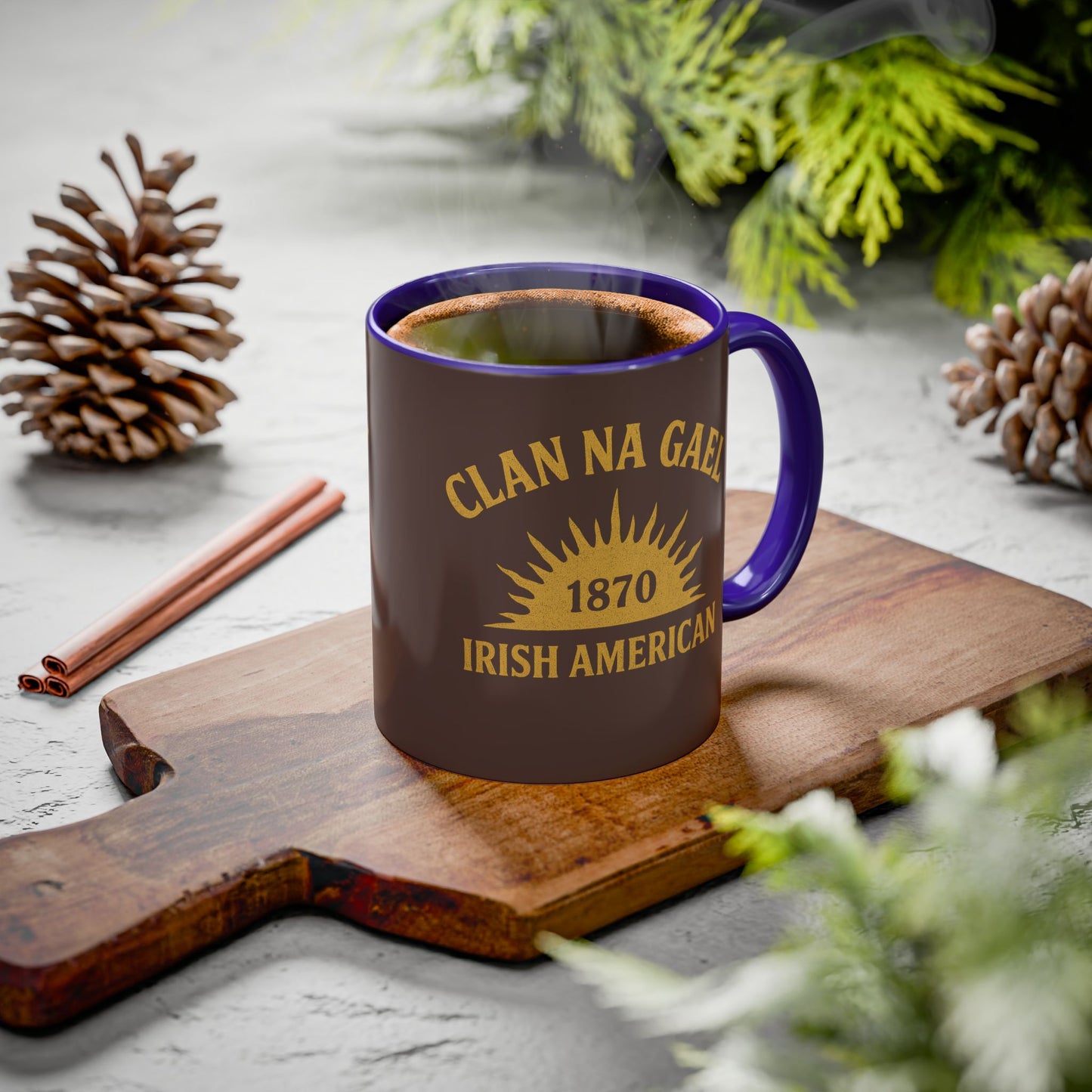 "Clan na Gael - Irish American", Colorful Mugs (11oz, 15oz) (Wild Boar Brown)