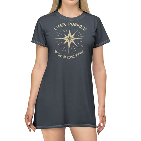 "Life's Purpose Begins at Conception #02", T-Shirt Dress (Hearthstone Grey)