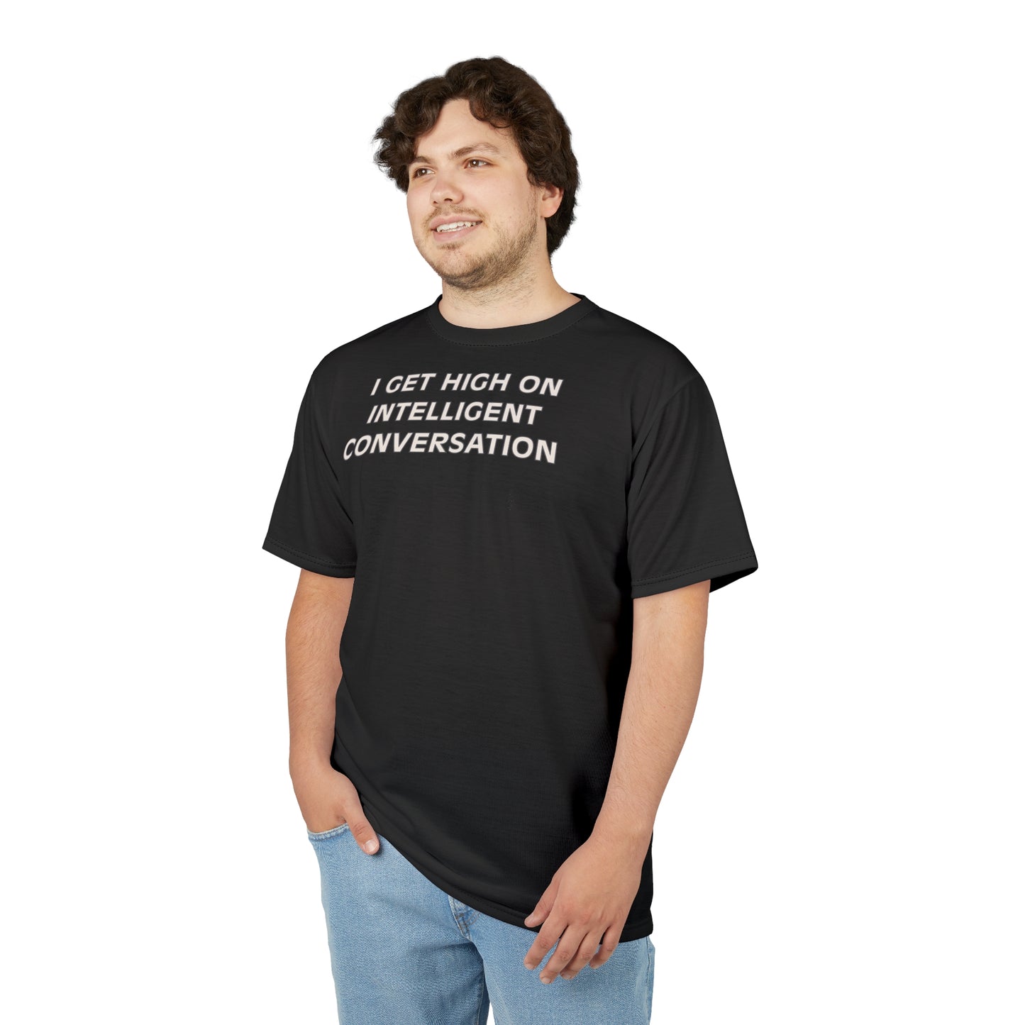 "Intelligent Conversation", Unisex T-shirt (Dark Veil)