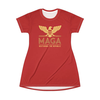 "MAGA - Restoring the Republic", T-Shirt Dress (Light Cherry Red)