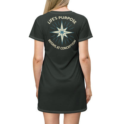 "Life's Purpose Begins at Conception #01", T-Shirt Dress (Jedi Night) 071C10