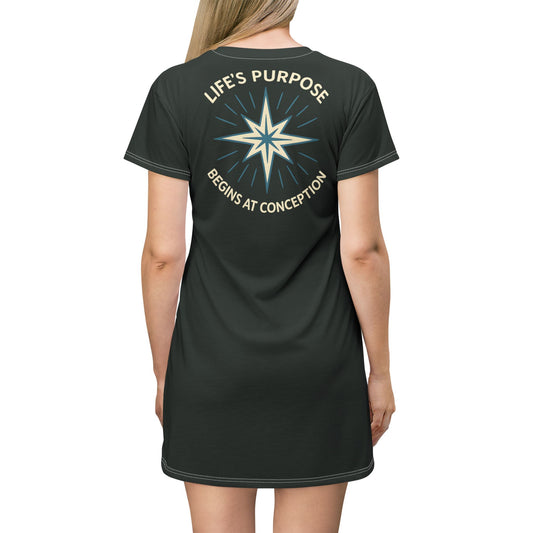 "Life's Purpose Begins at Conception #01", T-Shirt Dress (Jedi Night) 071C10