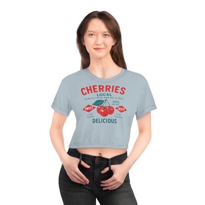 "Delicious Cherries", Crop Tee (Washed Silver-Blue)