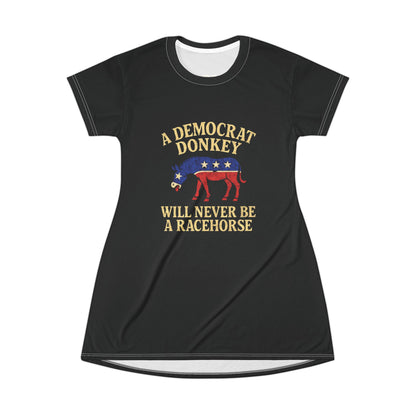 "A Democrat Donkey", T-Shirt Dress (Shadow Black)