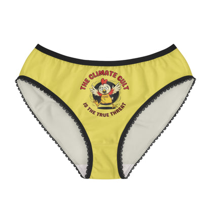 "The Climate Cult" (Chicken Little), Women's Briefs (Corn Yellow)