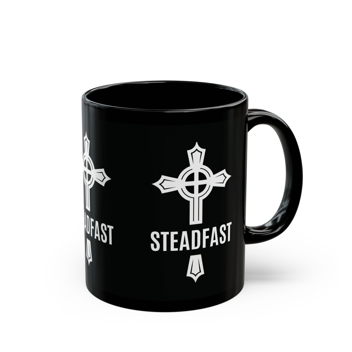 "Steadfast Cross", Black Mug (11oz & 15oz)