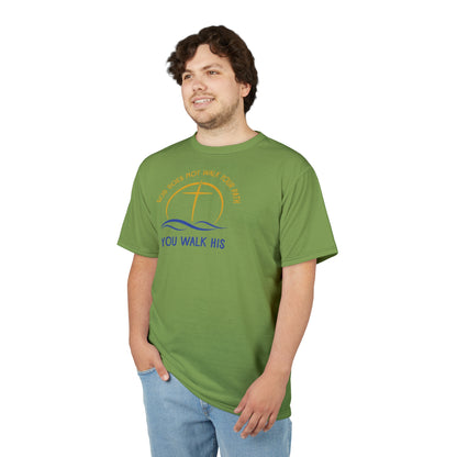 "God Does Not Walk Your Path", Unisex T-shirt (70's Light Green)