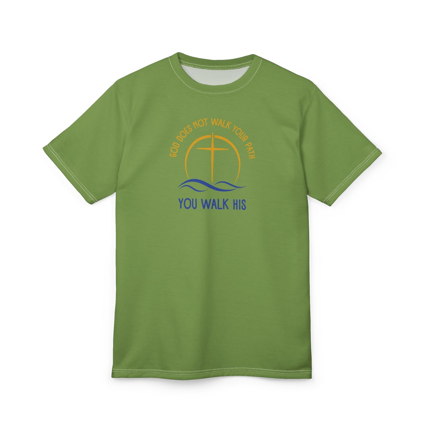 "God Does Not Walk Your Path", Unisex T-shirt (70's Light Green)