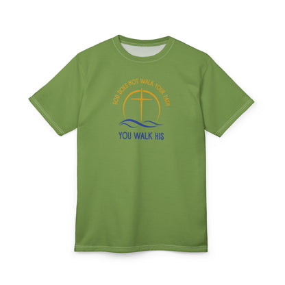 "God Does Not Walk Your Path", Unisex T-shirt (70's Light Green)