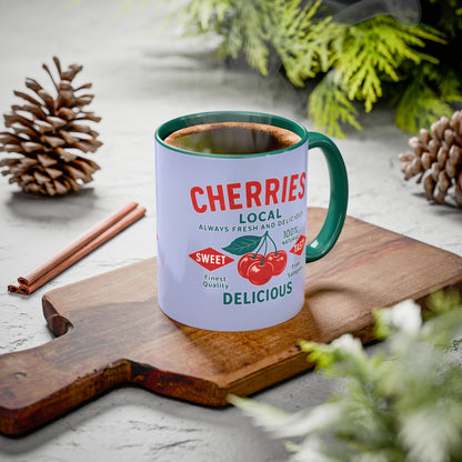 "Delicious Cherries", Colorful Mugs (11oz, 15oz) (Retro Periwinkle)