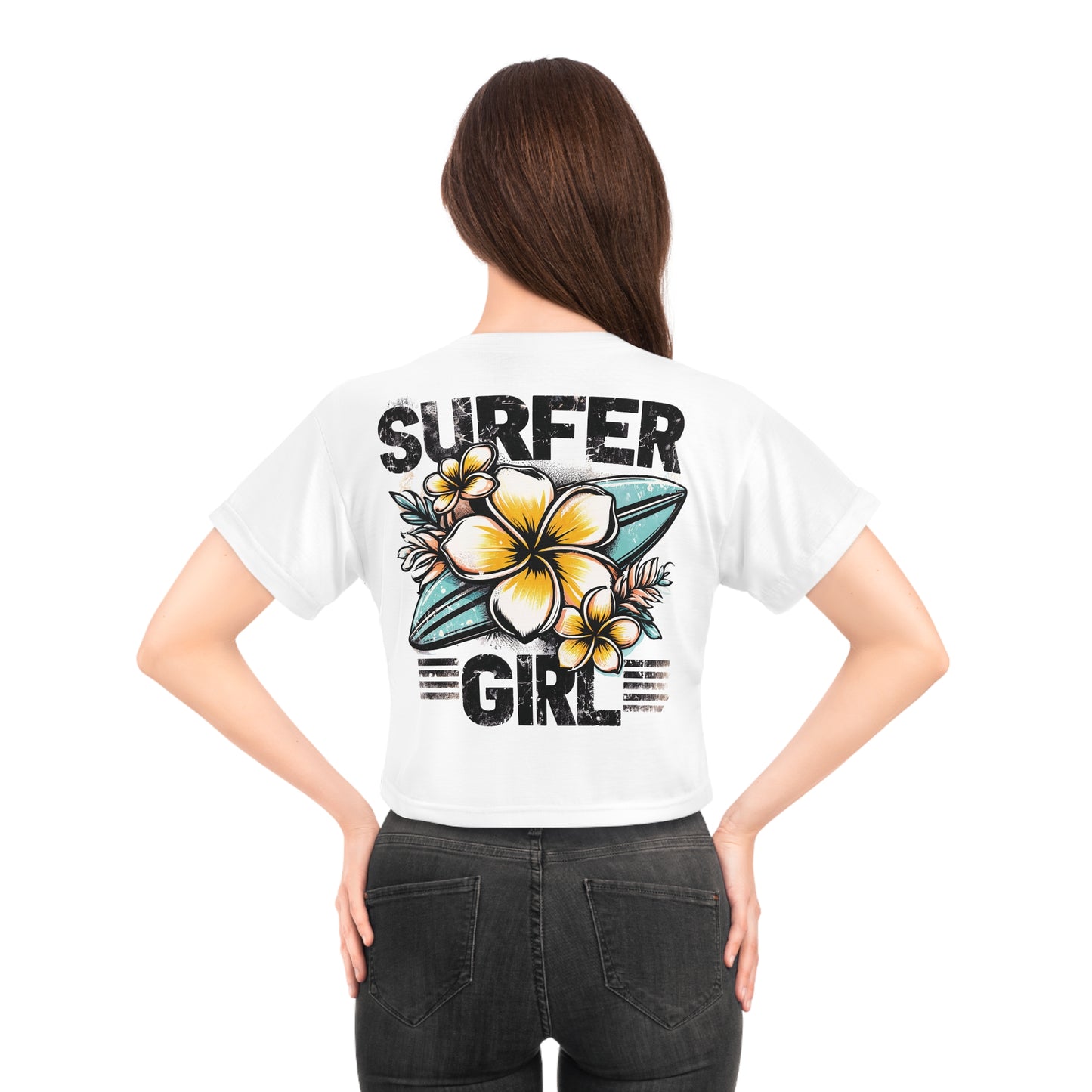 "Surfer Girl" #01, White Crop Tee
