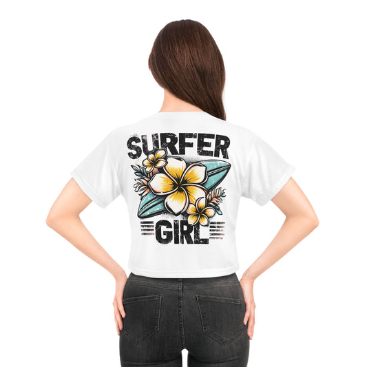 "Surfer Girl" #01, White Crop Tee