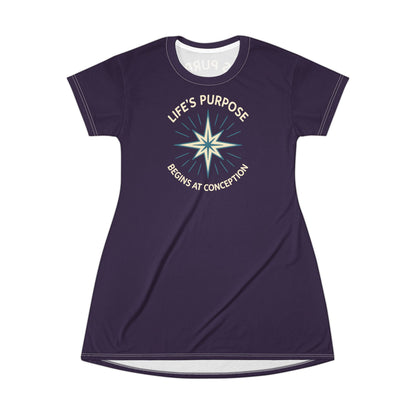 "Life's Purpose Begins at Conception #01", T-Shirt Dress (Academic Purple)