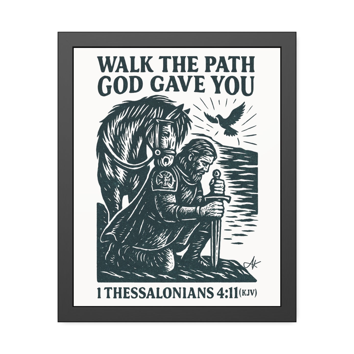 "1 Thessalonians 4:11 (KJV)", Framed Paper Poster (Porcelain White)