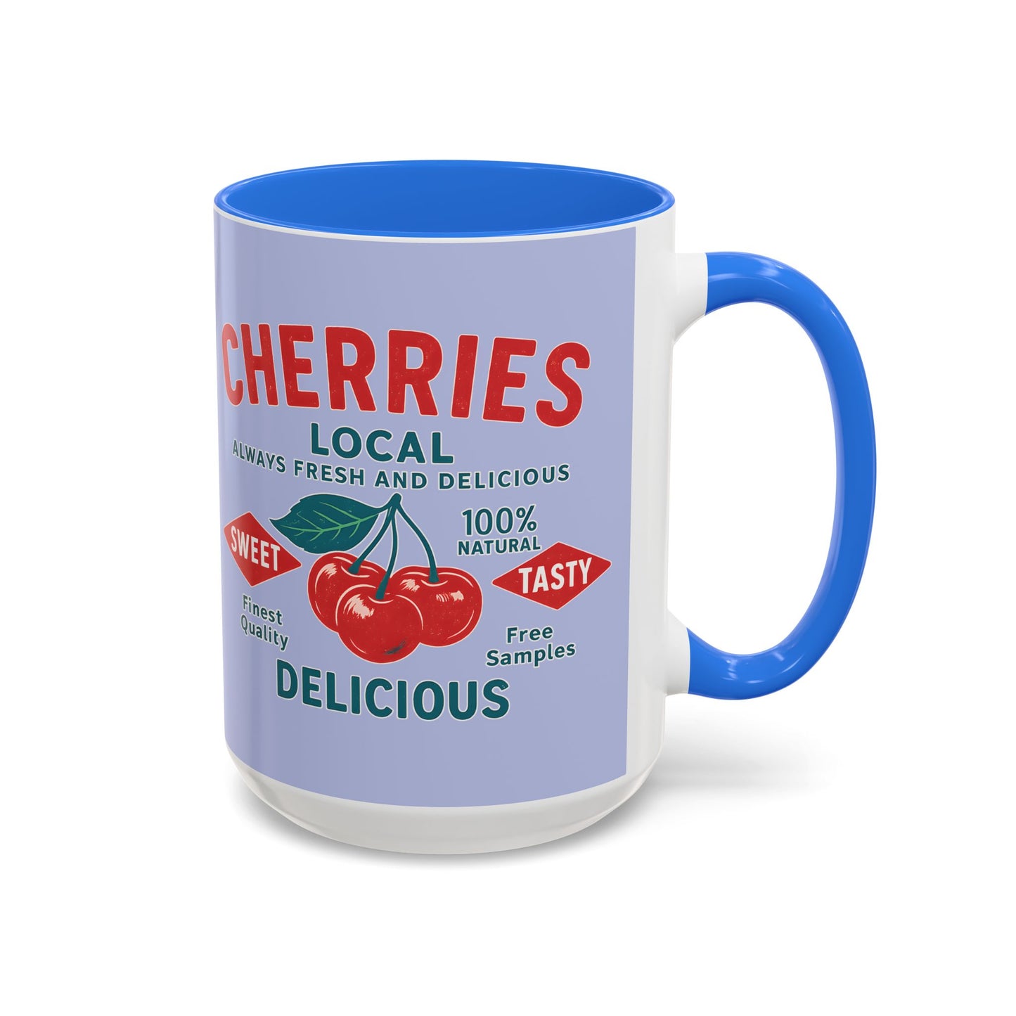 "Delicious Cherries", Colorful Mugs (11oz, 15oz) (Retro Periwinkle)