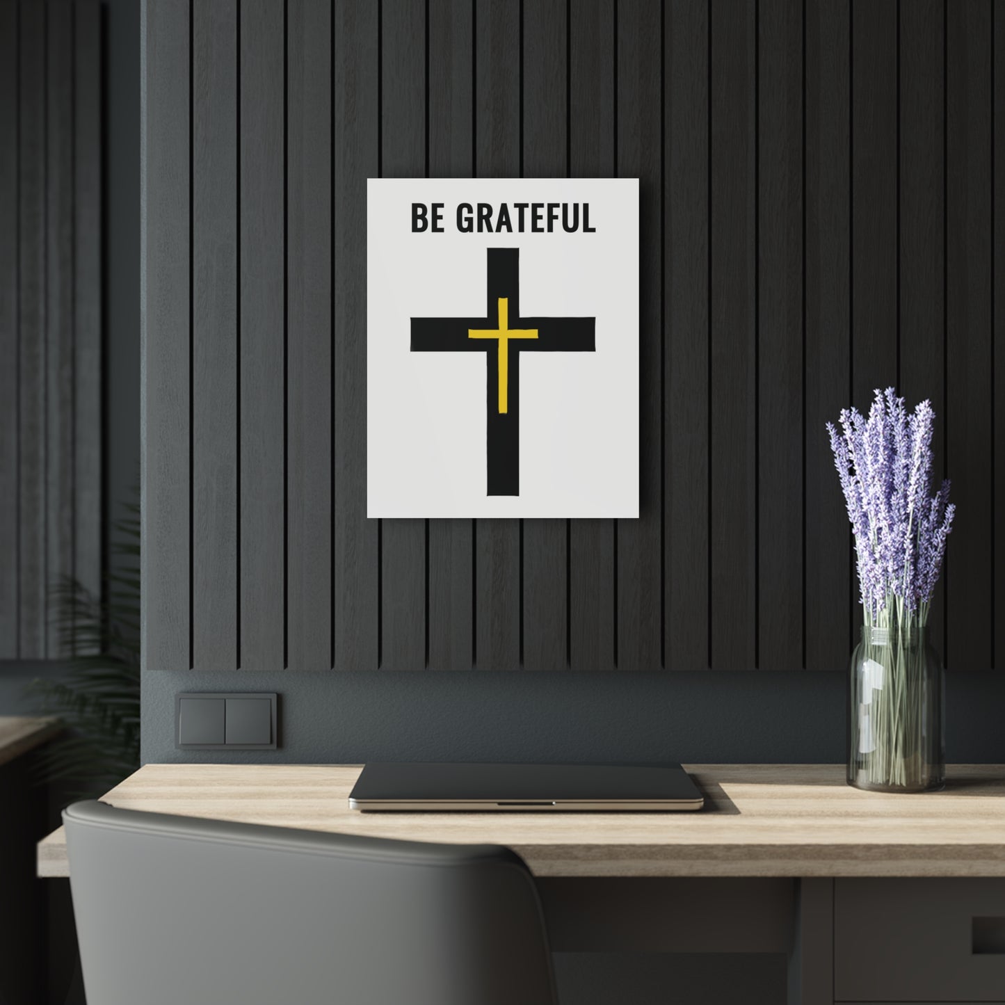"Be Grateful", Acrylic Wall Prints (French Cleat Hanging) (Pure White)