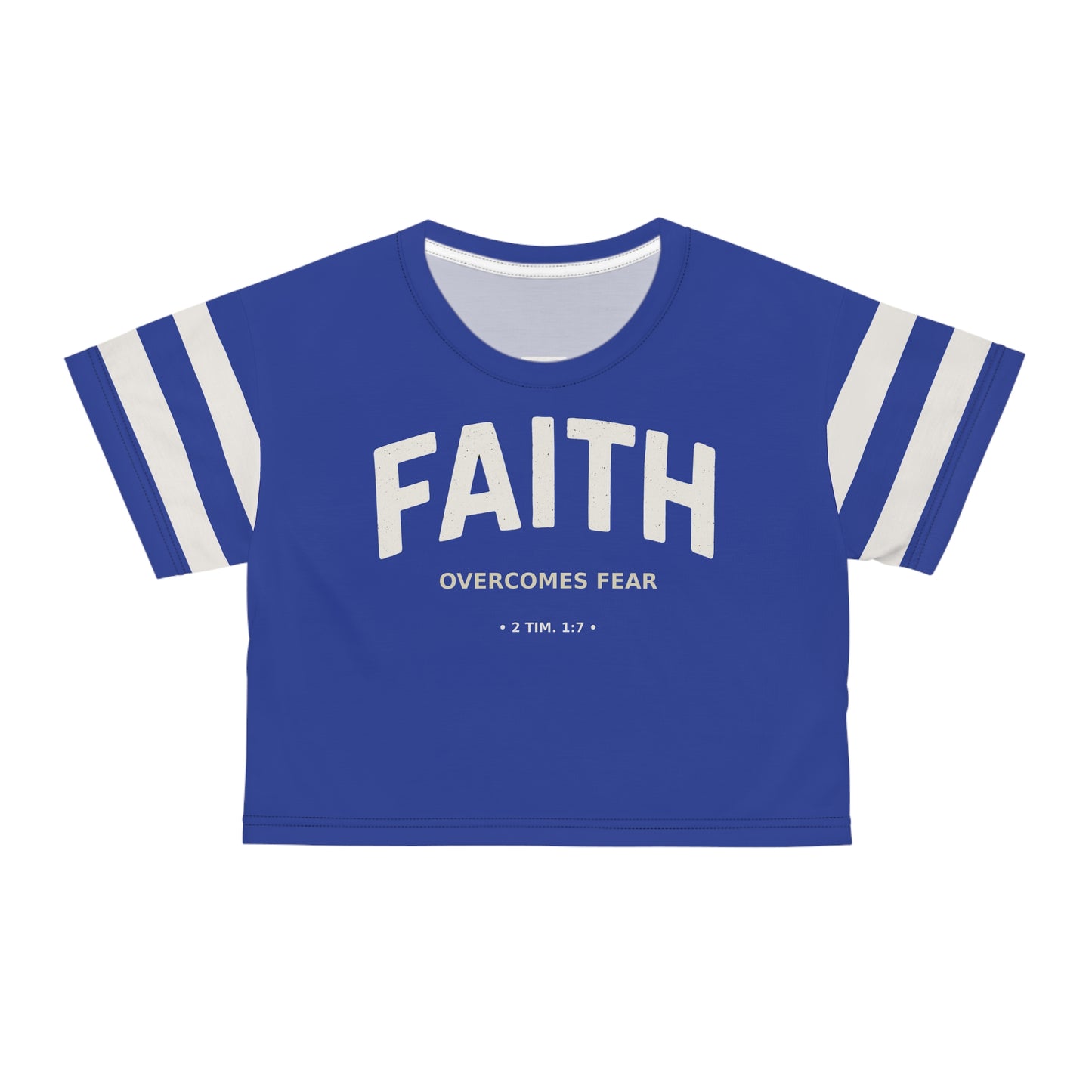 "Faith Overcomes Fear", Crop Tee (Patriot Blue)