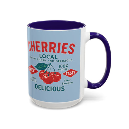 "Delicious Cherries", Colorful Mugs (11oz, 15oz) (Retro Sky)