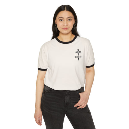 "Steadfast Cross", Unisex Cotton Ringer T-Shirt