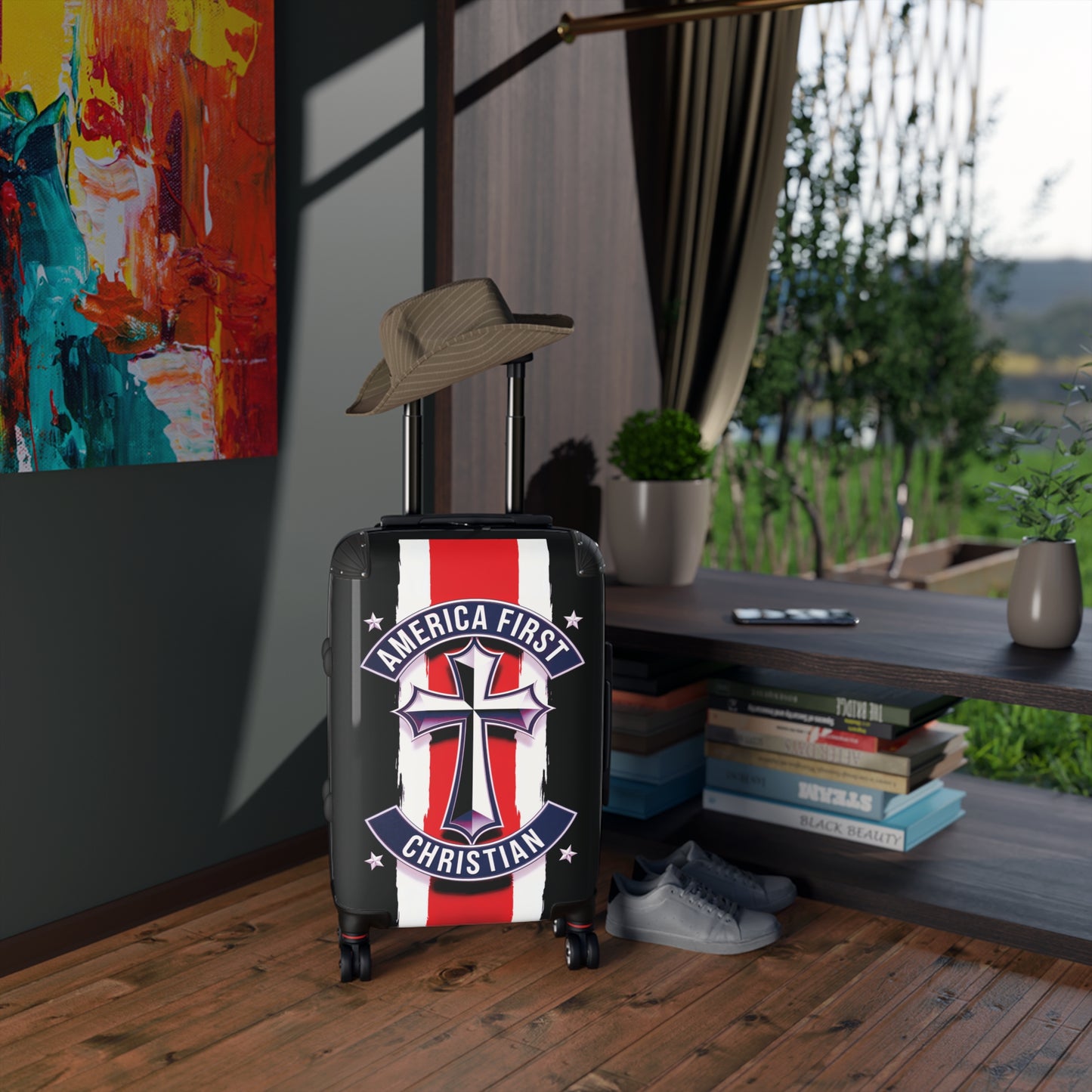 "America First Christian" Wall Art #02 Suitcases (Moonless Black)