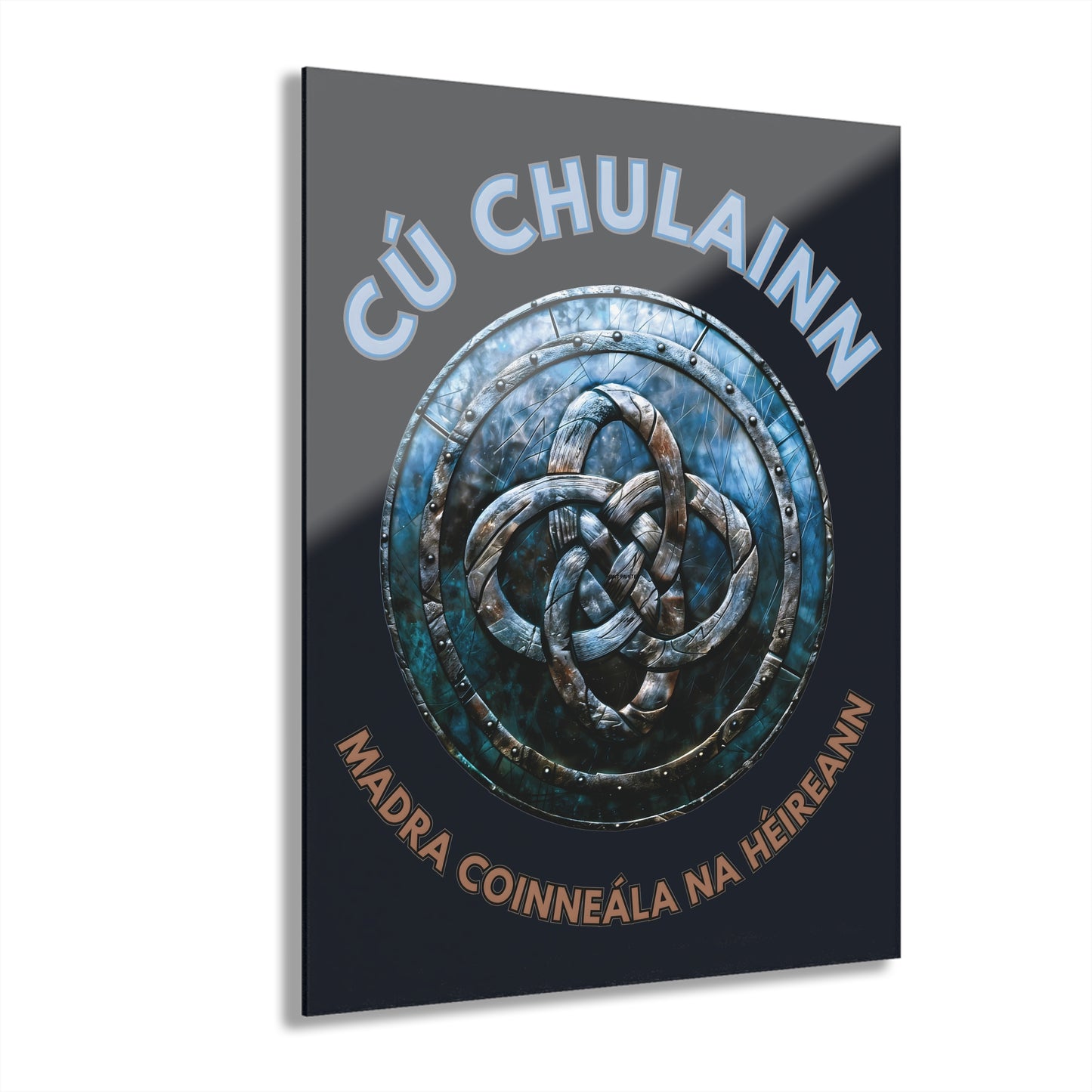 "Cú Chulainn Gaelic Shield" Acrylic Wall Print (French Cleat Hanging) (Blackstone Blue)