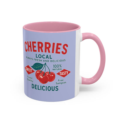 "Delicious Cherries", Colorful Mugs (11oz, 15oz) (Retro Periwinkle)