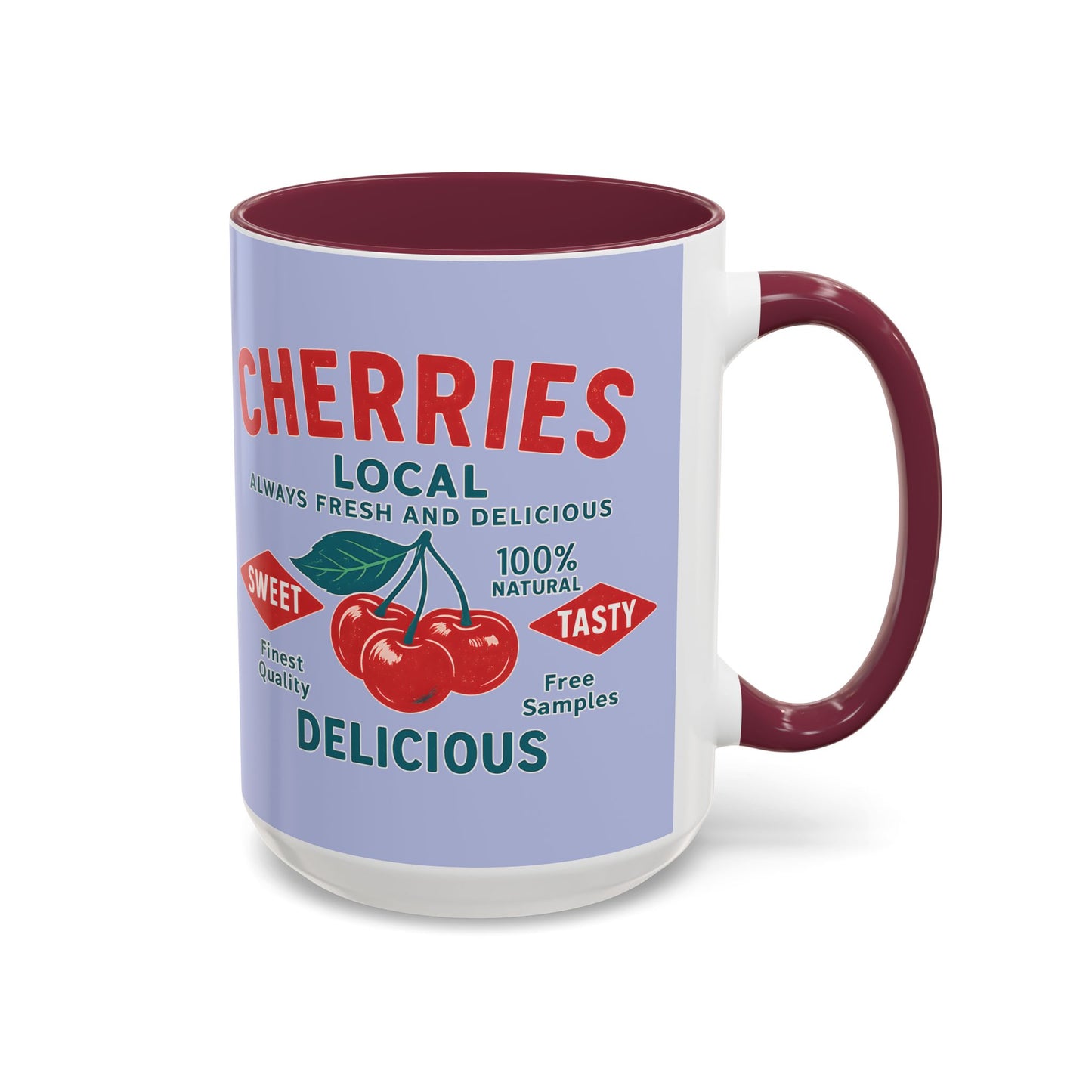 "Delicious Cherries", Colorful Mugs (11oz, 15oz) (Retro Periwinkle)