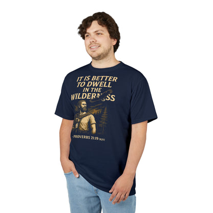 "Proverbs 21:19 (KJV)", Wearable Art Unisex T-shirt (Dark Cambridge Blue)