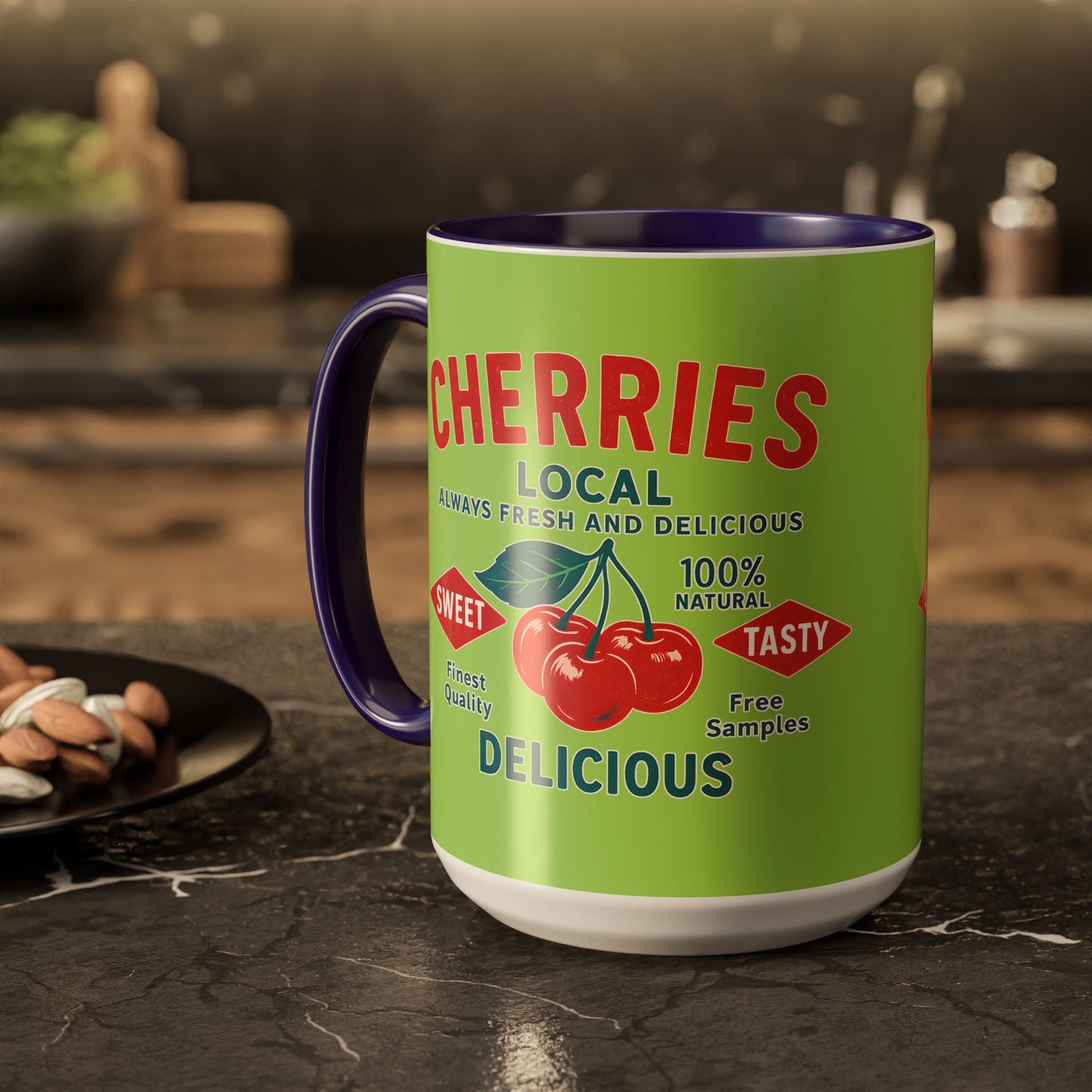 "Delicious Cherries", Colorful Mugs (11oz, 15oz) (Orchard Lime)