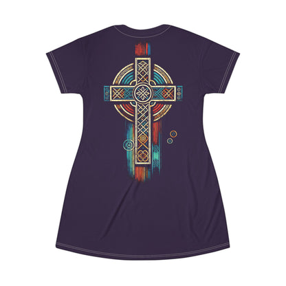 "Ancestral Faith", Wearable Art T-Shirt Dress (Academic Purple)