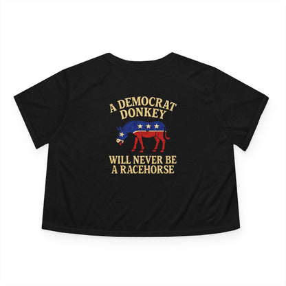 "A Democrat Donkey", Women's Flowy Cropped Tee (Print Black)