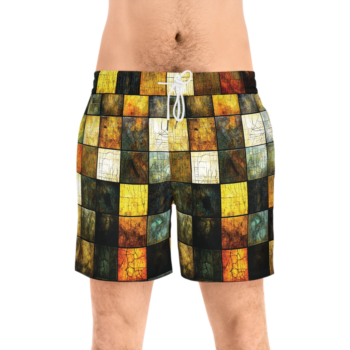 "Wood Block Pattern" #01, Men's Mid-Length Swim Shorts