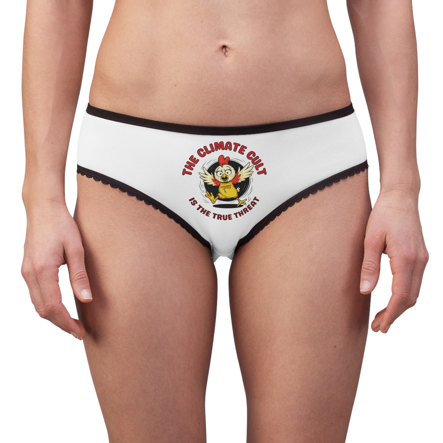 "The Climate Cult" (Chicken Little), Women's Briefs (Linen White)