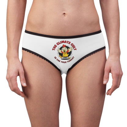 "The Climate Cult" (Chicken Little), Women's Briefs (Linen White)