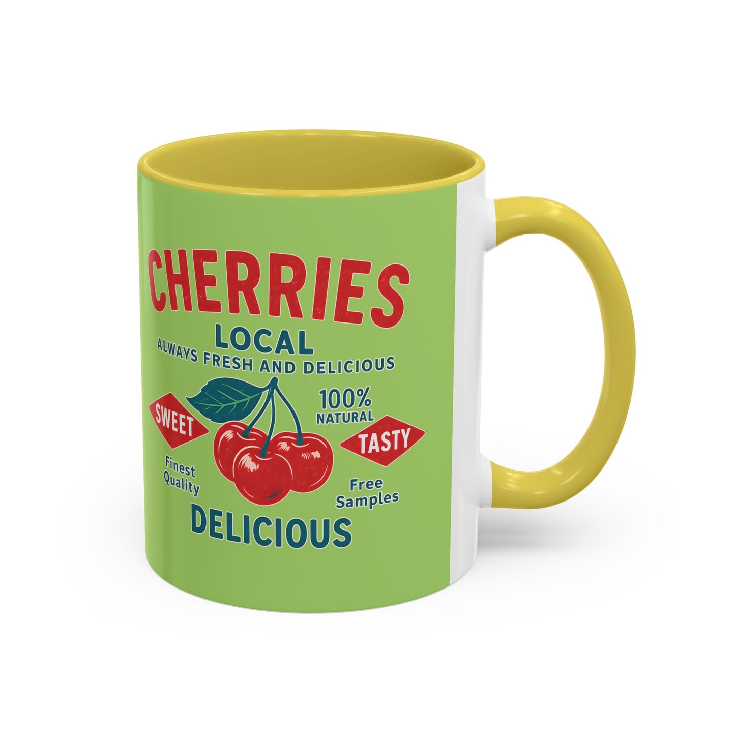 "Delicious Cherries", Colorful Mugs (11oz, 15oz) (Orchard Lime)