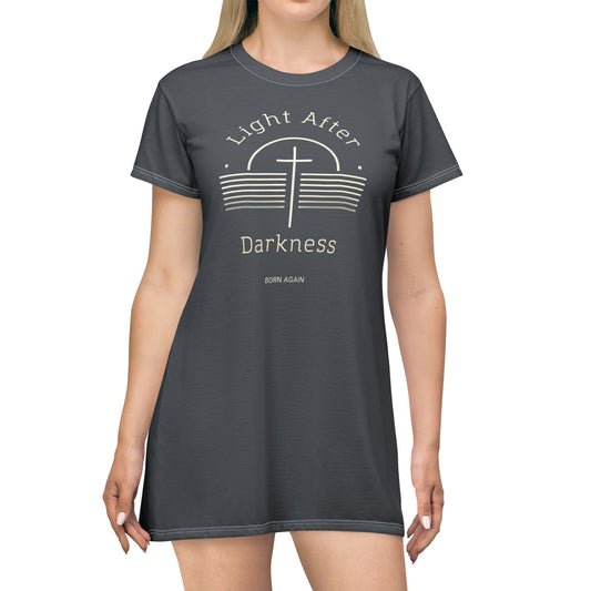 "Light After Darkness - Born Again", T-Shirt Dress (Hebridean Grey)