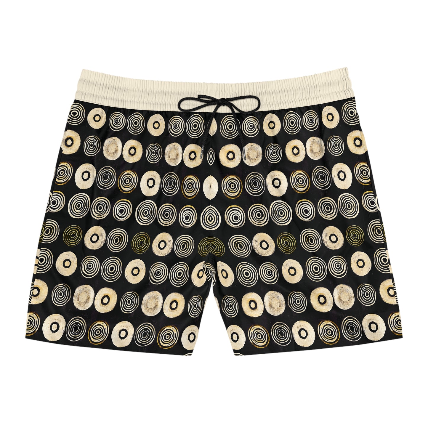 "Punk Polka", Men's Mid-Length Swim Shorts (Iced Almond Waistband)