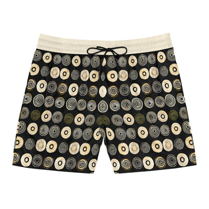 "Punk Polka", Men's Mid-Length Swim Shorts (Iced Almond Waistband)