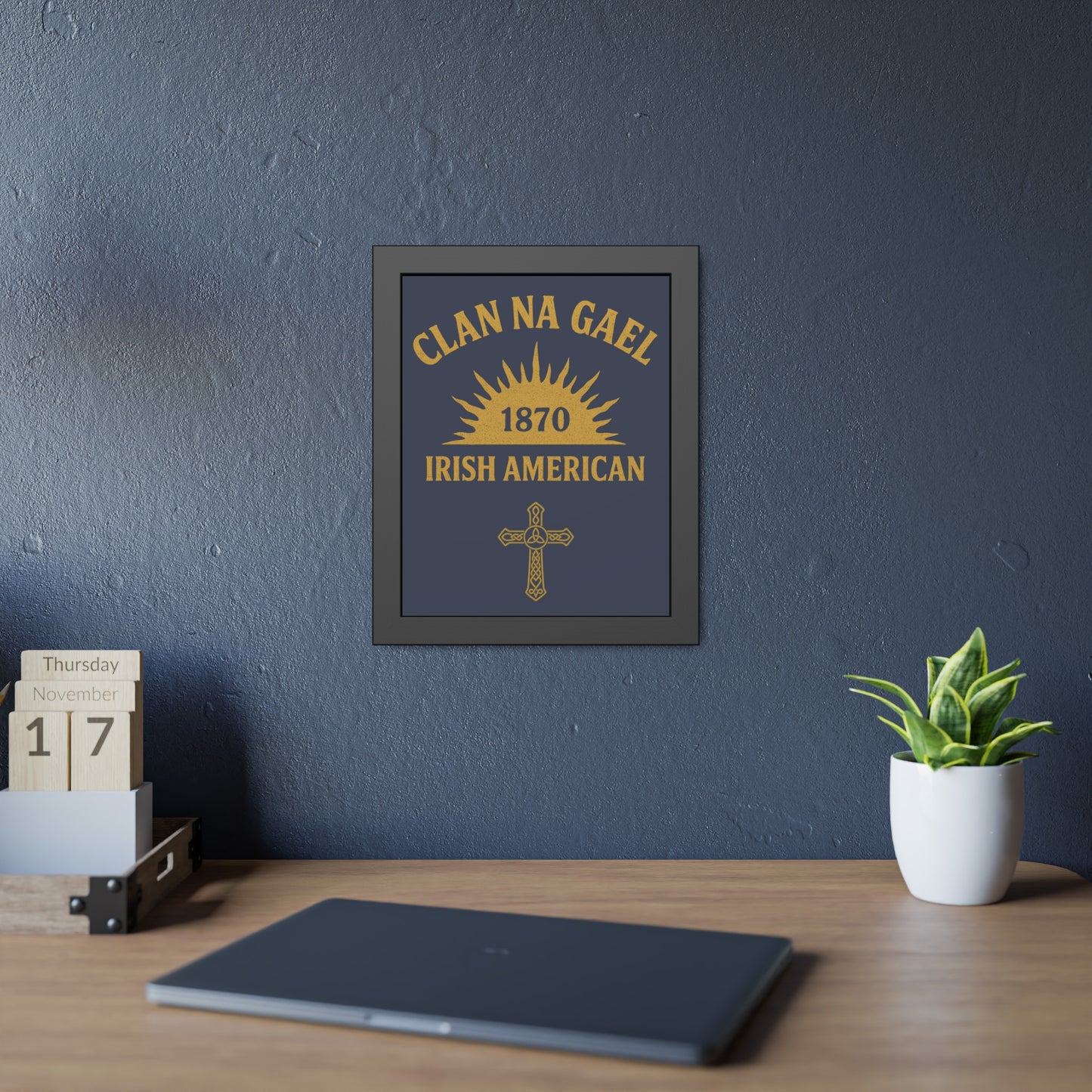 "Clan na Gael - Irish American", Framed Paper Poster (Blue Burka Grey)